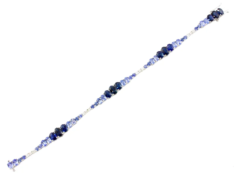 minimalist gold bracelet thin 14K White Blue Sapphire and Natural Diamond Tennis Bracelet minimalist gold bracelet thin 14K White Blue Sapphire and Natural Diamond Tennis Bracelet