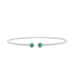 14K White Gold Diamond and Emerald Bujukan Split Bangle