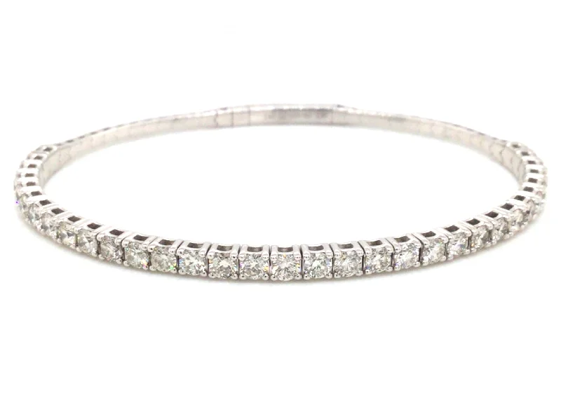 vintage-inspired pearl brooch 14K White Natural Diamond Flexible Bangle Bracelet