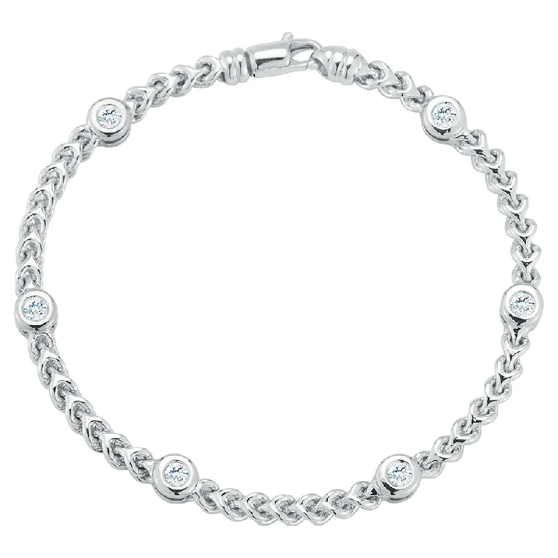 bezel set engagement ring modern 14K White Natural Diamond Station Bracelet