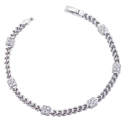 braided gold chain bracelet 14K White Natural Diamond Station Bracelet