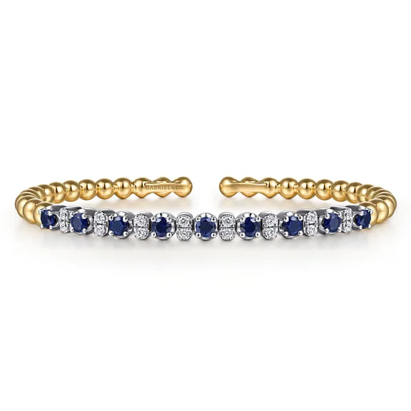 14K White & Yellow Gold Bujukan Diamond and Sapphire Split Bangle Bracelet