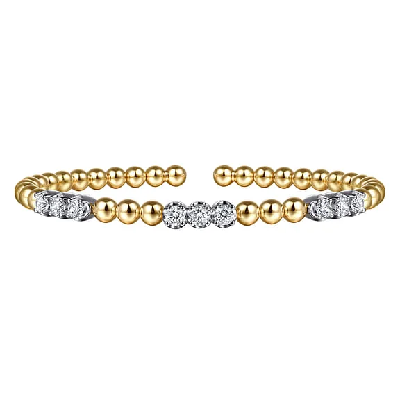 14K White & Yellow Gold Bujukan Diamond Split Bangle Bracelet