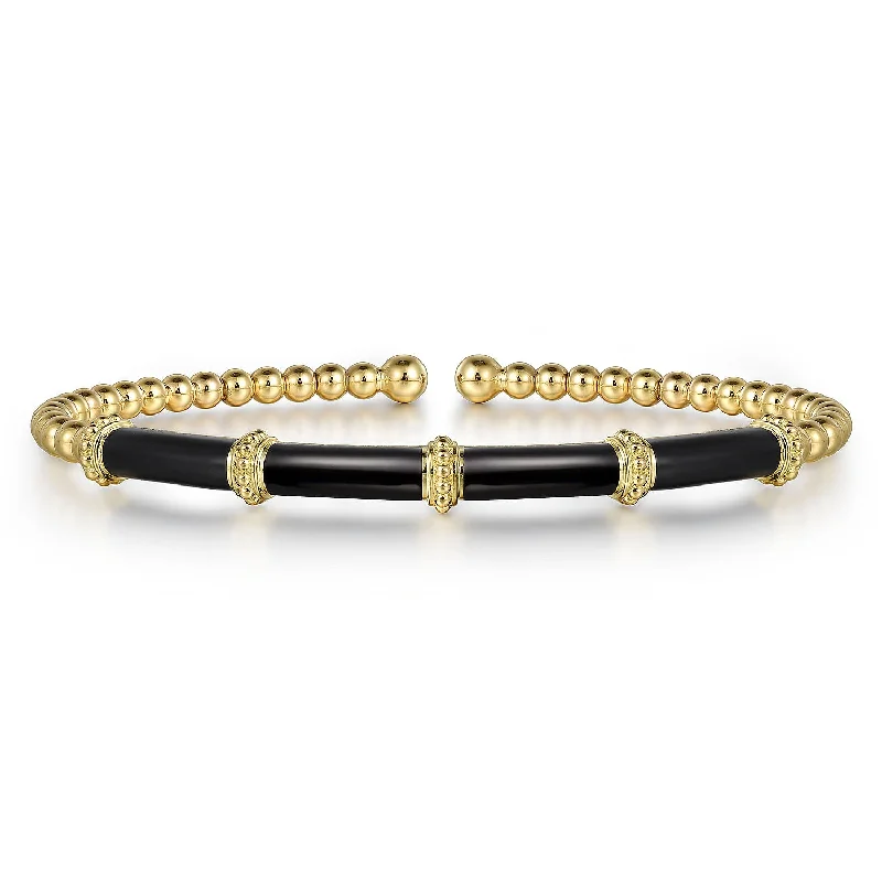 simple gold hoop earrings 14K Yellow Black Enamel Cuff Bracelet