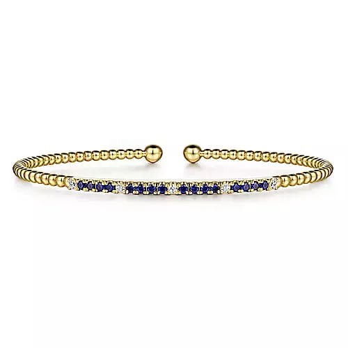 14K Yellow Gold Bujukan Diamond and Blue Sapphire Split Bangle