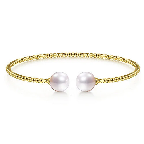 14K Yellow Gold Bujukan Pearls Split Bangle