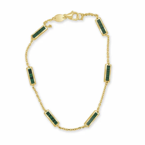 pearl and gold chain earrings 14K Yellow Malachite Station Bracelet