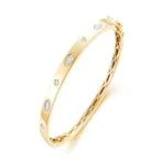 solid gold cartilage hoop 14K Yellow Natural Diamond Hinged Bangle Bracelet