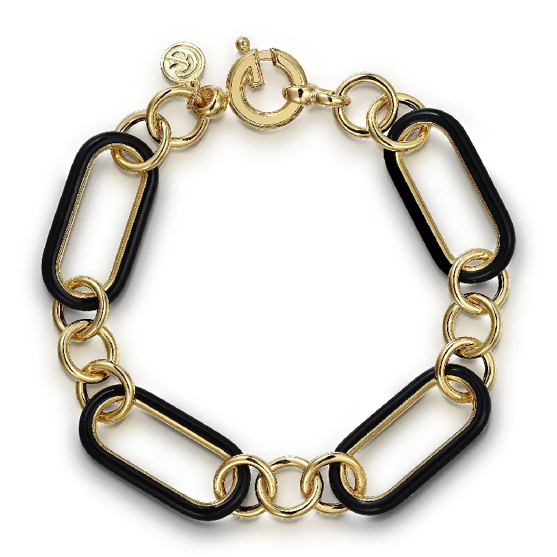 custom silver charm bracelet 14K Yellow Open Link Black Enamel Bracelet