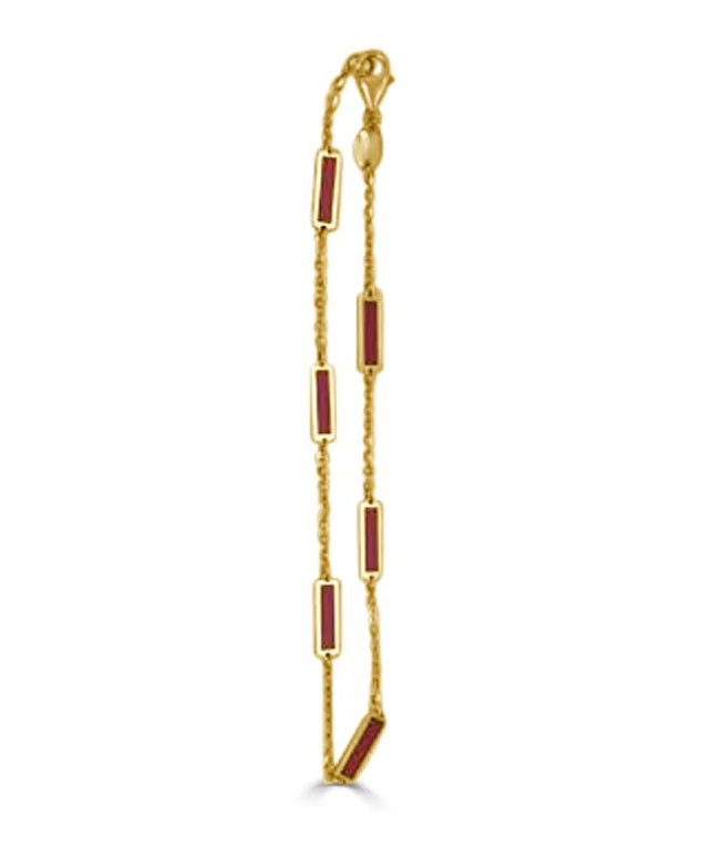 stackable gold bangle set 14K Yellow Red Coral Station Bracelet