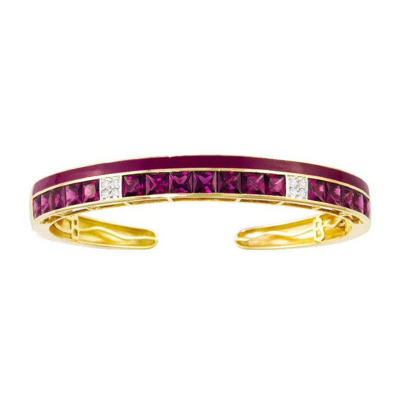 moissanite engagement ring affordable 14K Yellow Rhodolite Garnet and Natural Diamond Hinged Bangle Bracelet moissanite engagement ring affordable 14K Yellow Rhodolite Garnet and Natural Diamond Hinged Bangle Bracelet