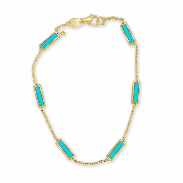 dainty gold anchor bracelet 14K Yellow Turquoise Station Bracelet