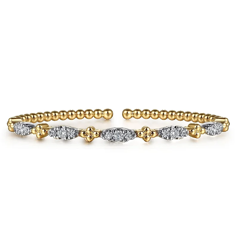 adjustable gemstone choker 14K Yellow & White Natural Diamond Cuff Bracelet