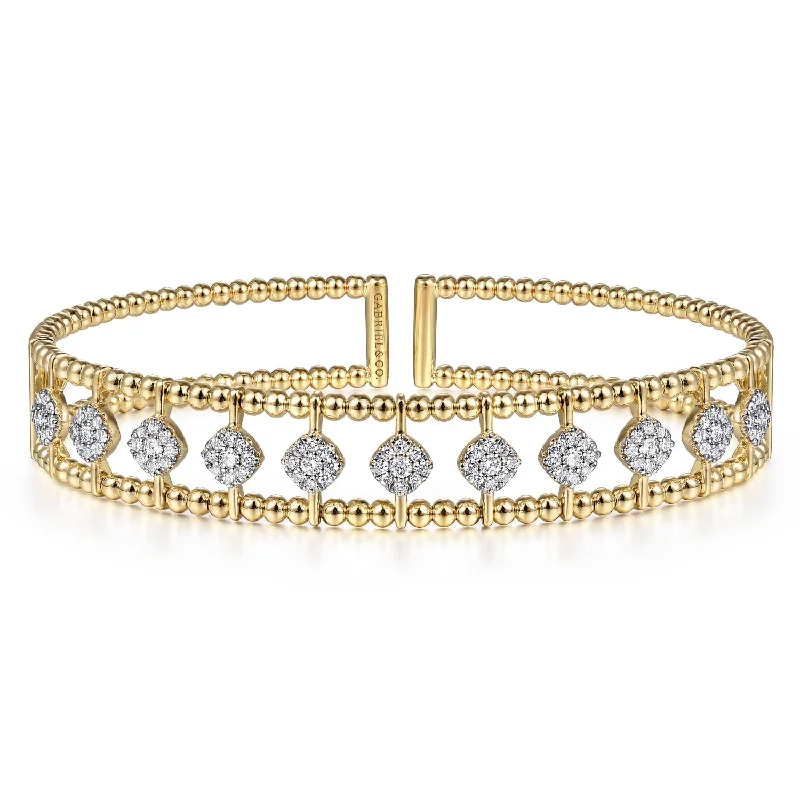 dainty sapphire stacking rings 14K Yellow & White Natural Diamond Cuff Bracelet