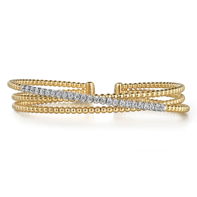 gold moonstone cocktail ring 14K Yellow & White Natural Diamond Cuff Bracelet
