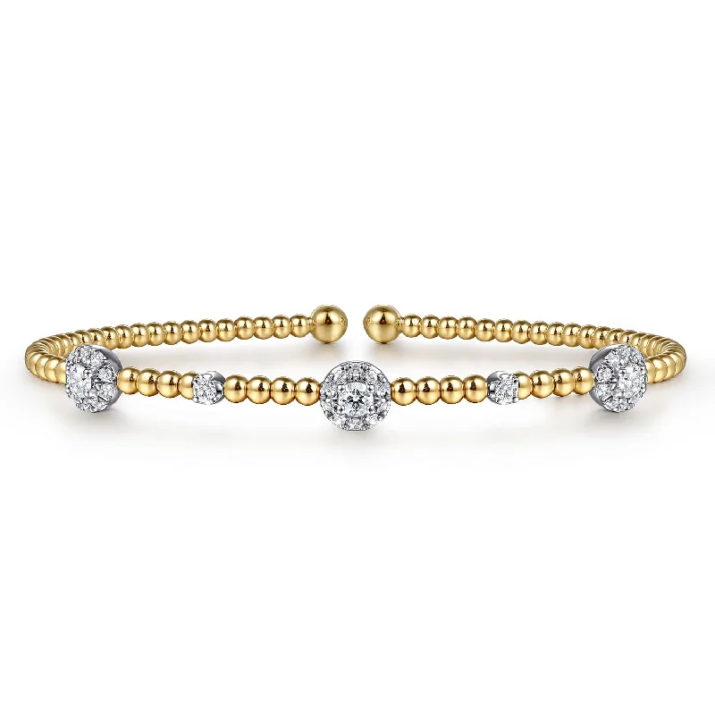 men’s leather and silver bracelet 14K Yellow & White Natural Diamond Cuff Bracelet
