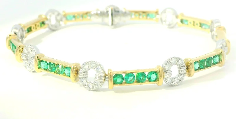 unique gemstone necklace handmade 18K Yellow & White Emerald and Natural Diamond Link Bracelet unique gemstone necklace handmade 18K Yellow & White Emerald and Natural Diamond Link Bracelet