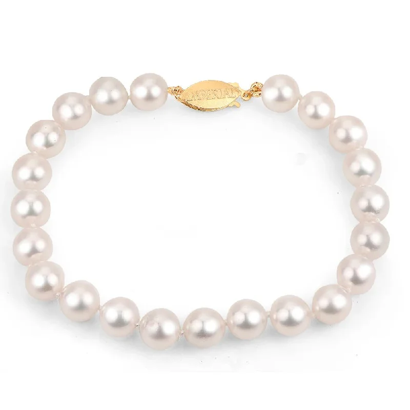 silver moon and star pendant 7 inch Cultured Akoya Pearl Bracelet with 14K yellow clasp