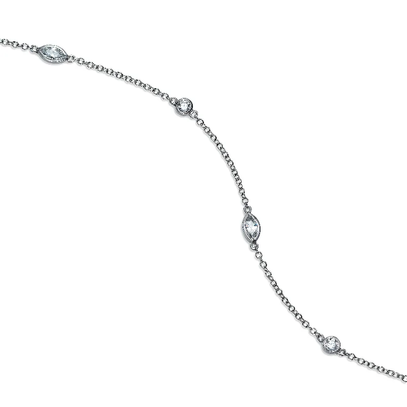 dainty rose gold chain bracelet Ankle Bracelet with Marquise and Round CZ, Sterling Silver dainty rose gold chain bracelet Ankle Bracelet with Marquise and Round CZ, Sterling Silver