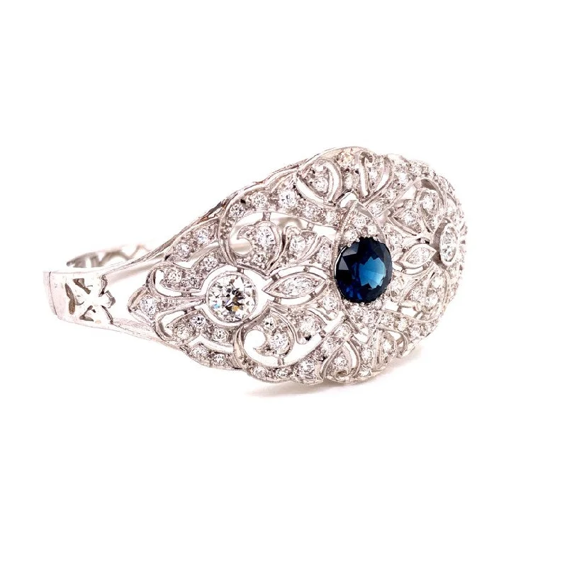 ANTIQUE FILIGREE BAR PIN BRACELET WITH SAPPHIRE AND DIAMONDS