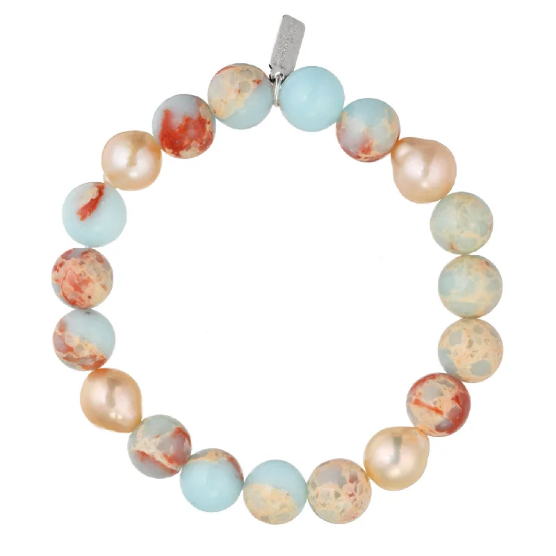 handmade braided leather necklace Aqua Terra Jasper and Pink Baroque Pearl Bracelet handmade braided leather necklace Aqua Terra Jasper and Pink Baroque Pearl Bracelet