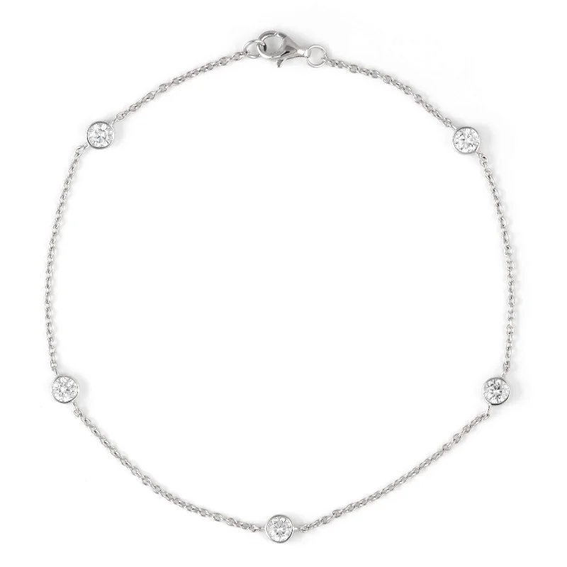gold charm bracelet with initials Bezel Set CZ Ankle Bracelet, Sterling Silver