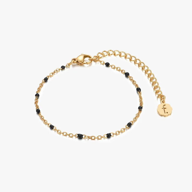 simple sapphire wedding band Black Enamel Beaded Bracelet in Gold