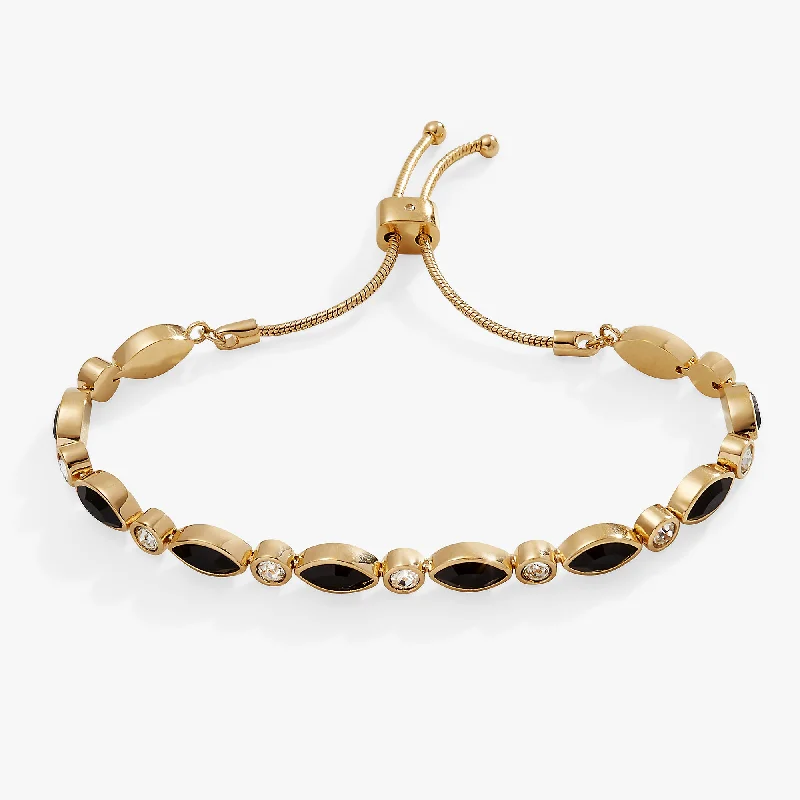gold initial bracelet personalized Black Onyx Bolo Bracelet