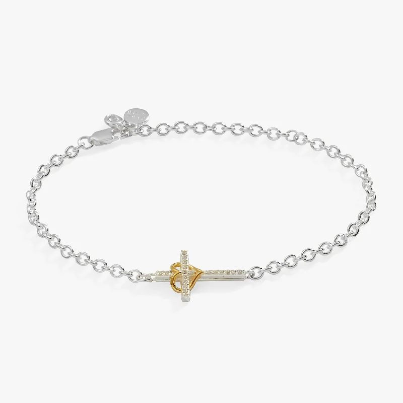 boho macrame bead anklet Cross And Heart Bracelet, Sterling Silver