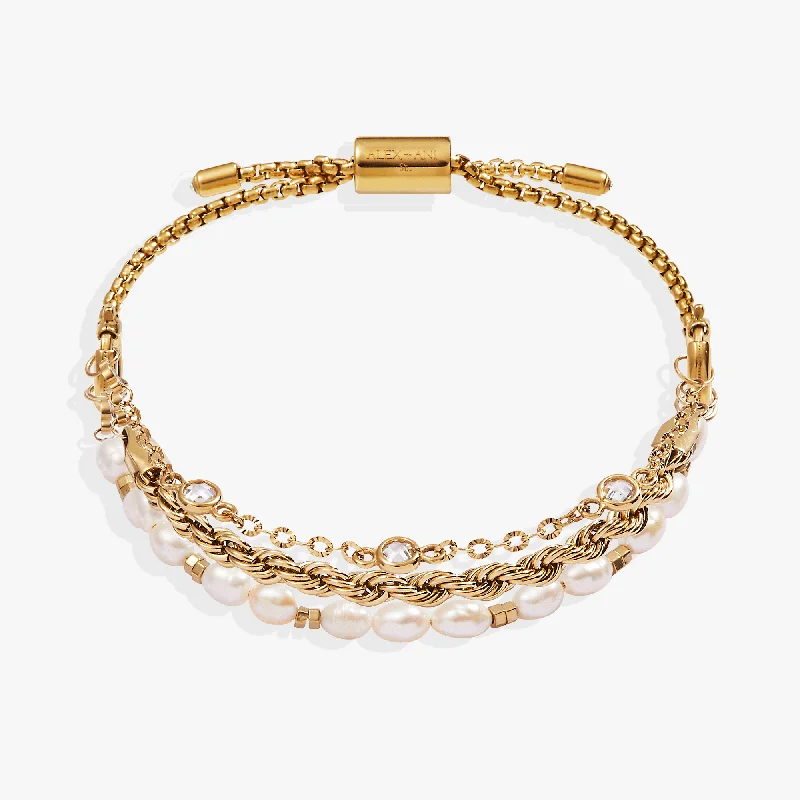 gold bar earrings minimalist Crystal + Pearl Stranded Bracelet Set