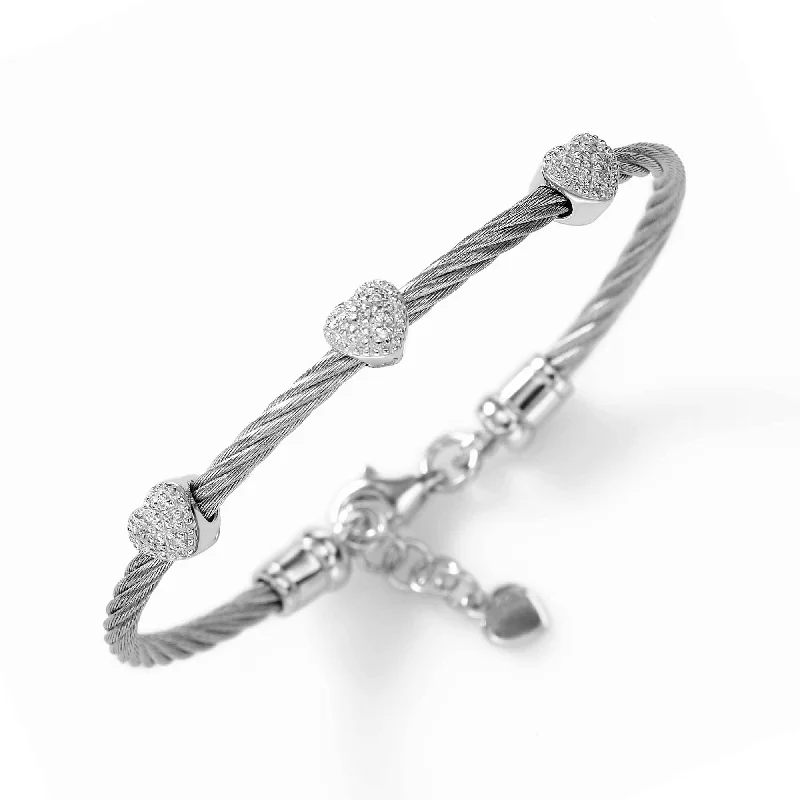 classic gold cuff bracelet Diamond Cable Bracelet, Steel, Sterling Silver Hearts