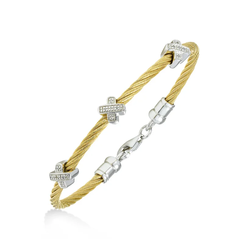 personalized name ring Diamond Cable Bracelet, Steel with Yellow Finish, Silver X Stations personalized name ring Diamond Cable Bracelet, Steel with Yellow Finish, Silver X Stations