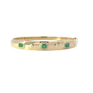 Diamond Halo Emerald Bangle