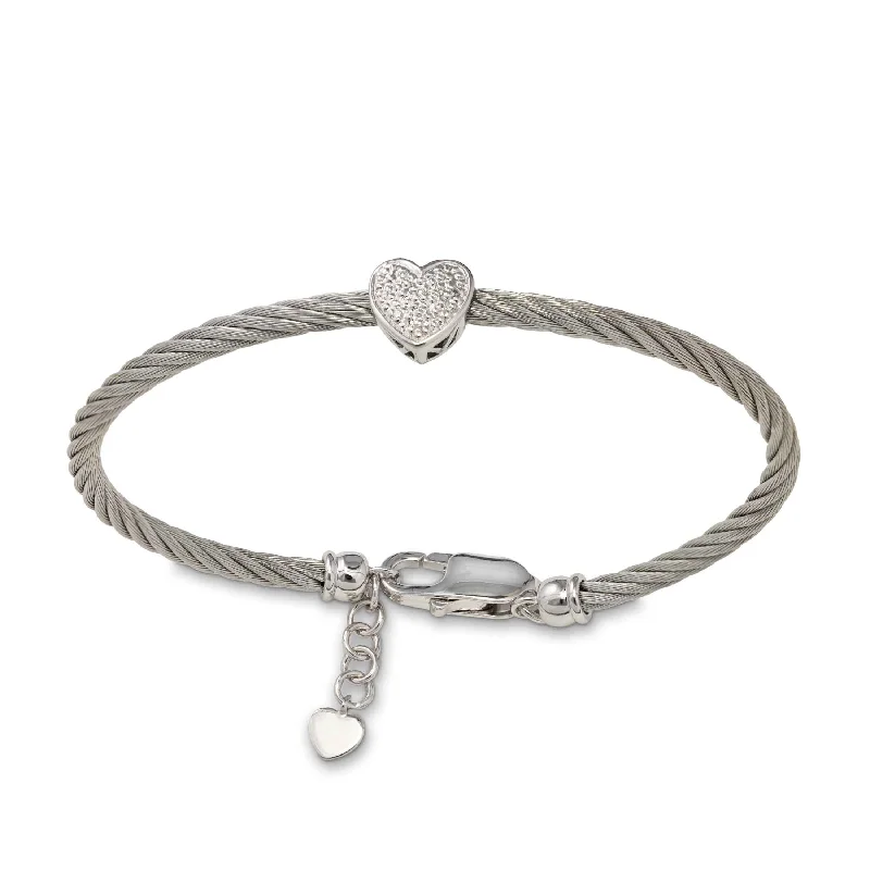 sterling silver dragonfly pendant Diamond Heart Bracelet, Sterling and Stainless Steel, Adult Size sterling silver dragonfly pendant Diamond Heart Bracelet, Sterling and Stainless Steel, Adult Size