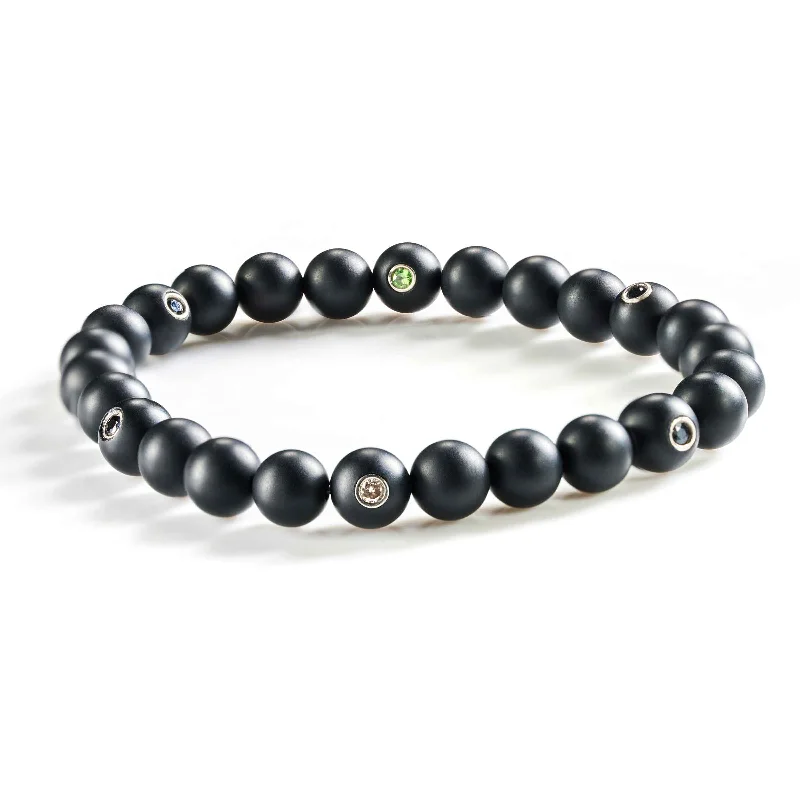 personalized engraved locket "Diamonds Do Good" Onyx Bracelet, 8 Inches