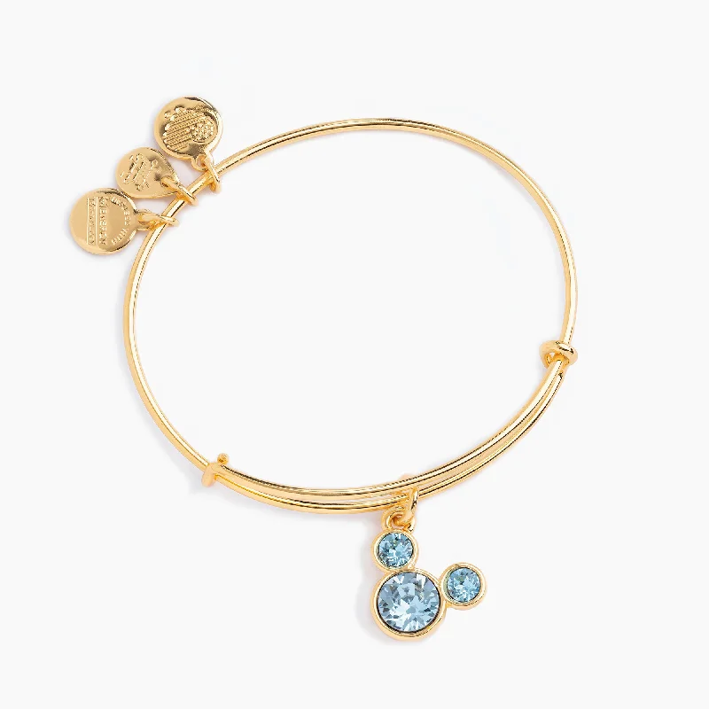 dainty gold chain earrings Disney® Mickey Mouse Charm Bangle, Aquamarine Crystal
