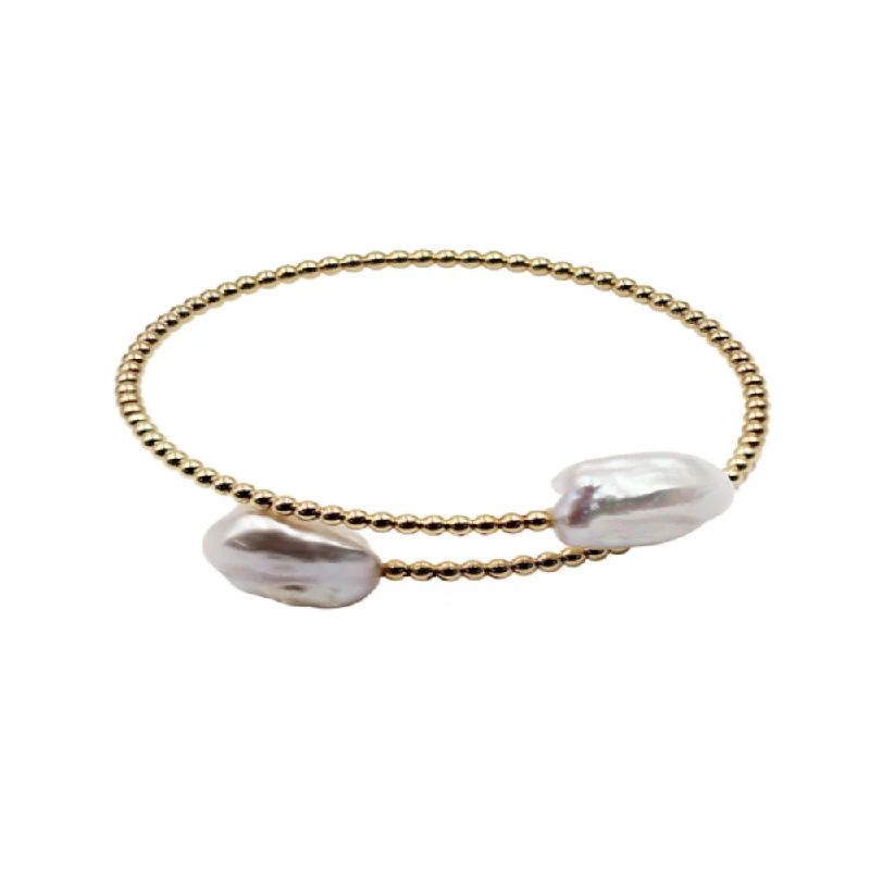 unique emerald green ring Expandable Keshi Pearl Bracelet, 18K Yellow Gold