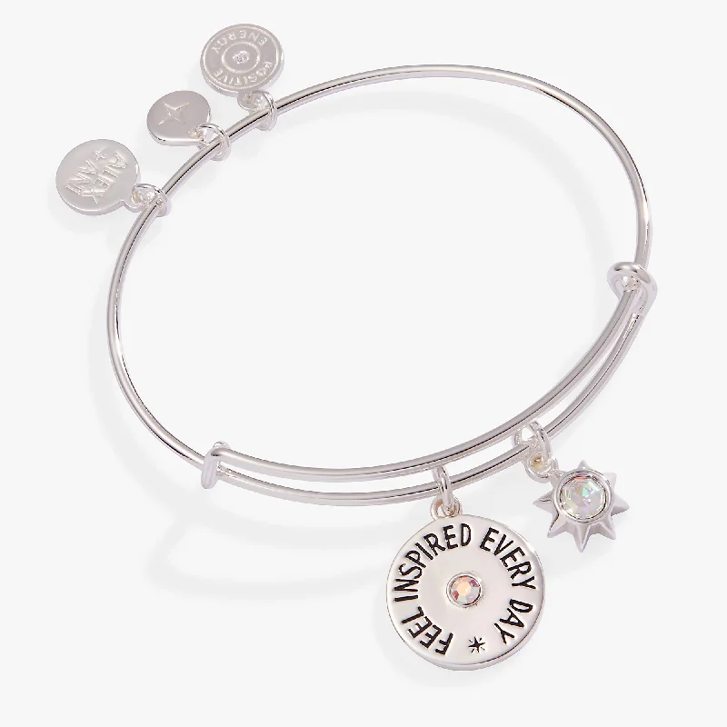 silver dragon claw ring 'Feel Inspired Every Day' Mantra Charm Bangle