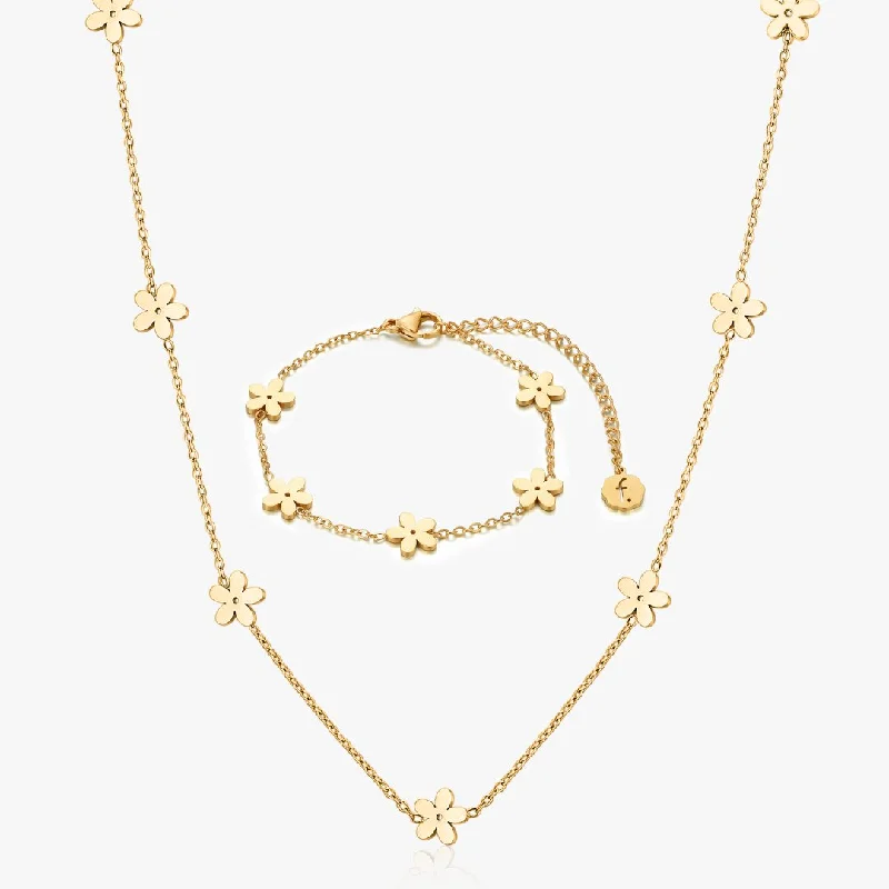 unique crystal bar necklace Flower Power Bundle Gold