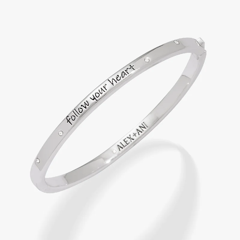 tiny gold huggie hoops 'Follow Your Heart' Mantra Bangle