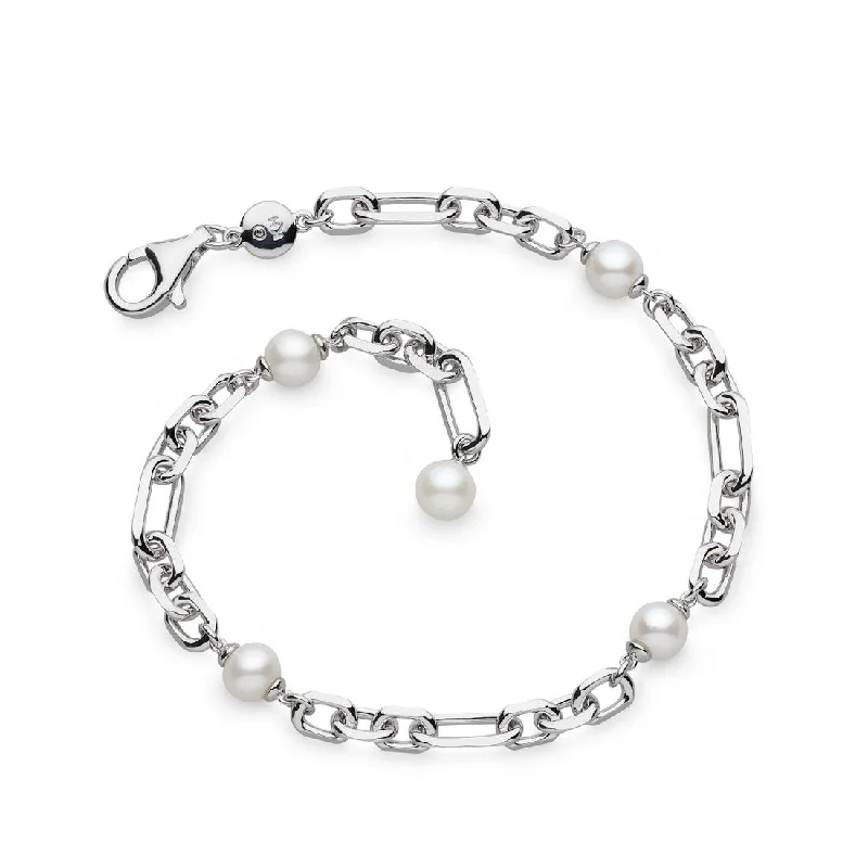 boho pearl charm bracelet Cultured Pearl Figaro Chain Link Bracelet, Sterling Silver boho pearl charm bracelet Cultured Pearl Figaro Chain Link Bracelet, Sterling Silver