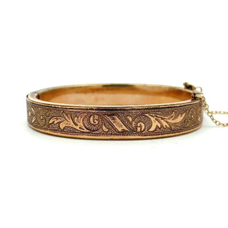 GOLD FILLED LEAF ENGRAVED BANGLE BRACELET