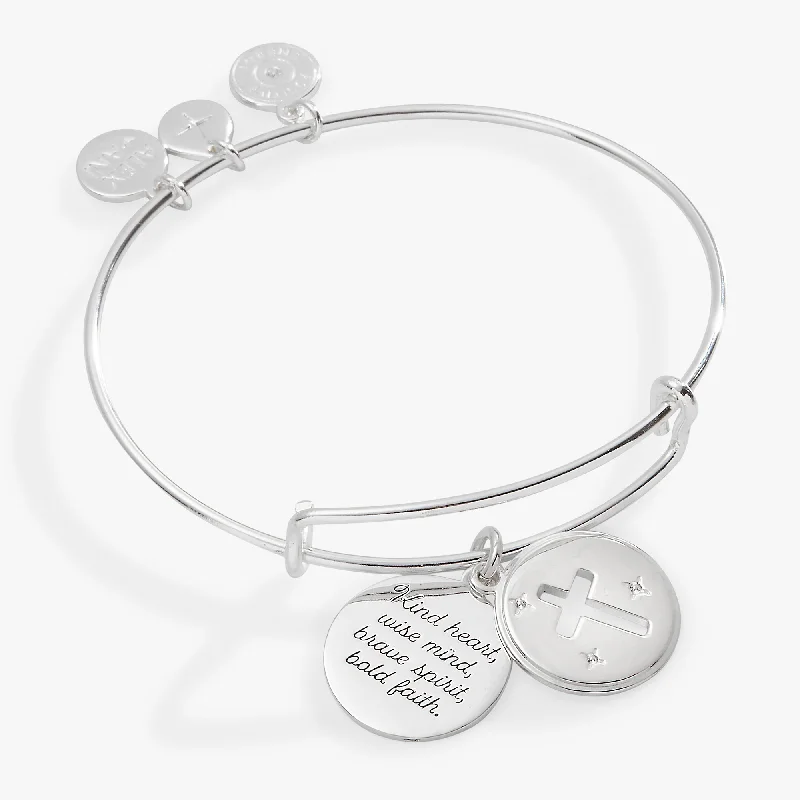 men’s silver ring with onyx Hidden Message Cross Affirmation Bangle
