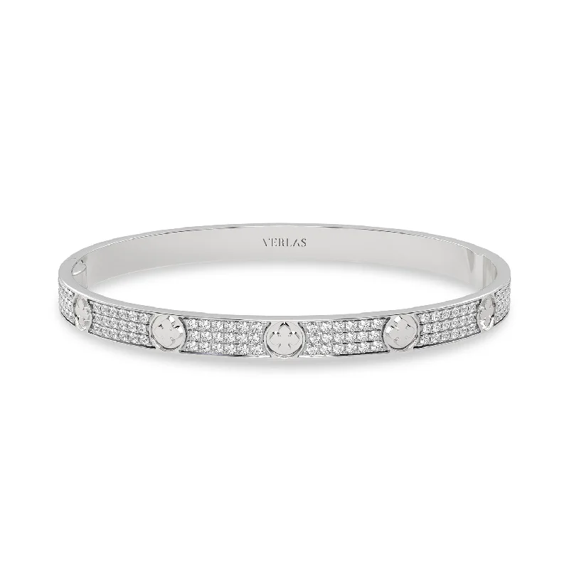 silver moon phase pendant La Fleur 3-Diamond Rows Round Bangle