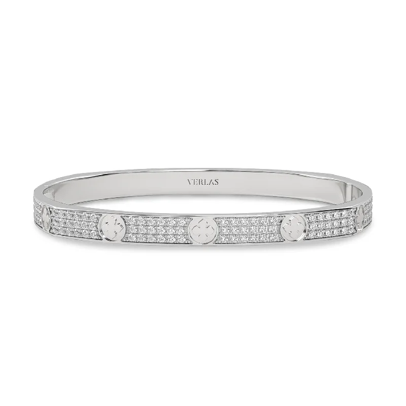 crystal-studded gold ring La Fleur 3-Diamond Rows Square Bangle