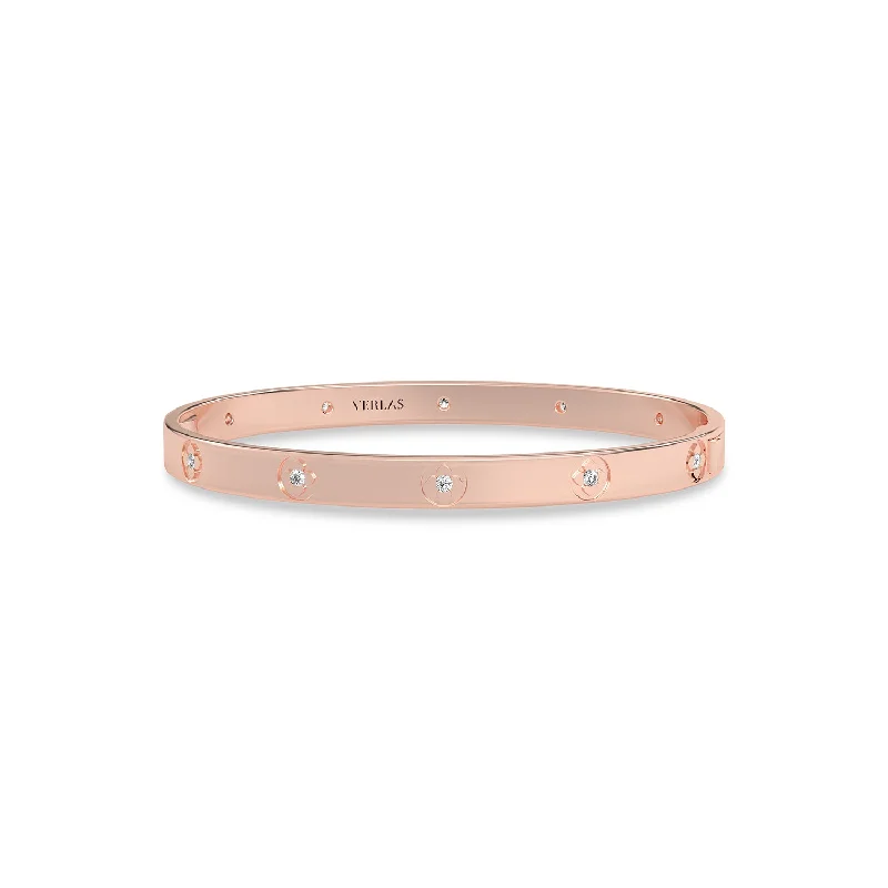 personalized silver cuff bracelet La Fleur 5mm 12-Diamonds Round Bangle