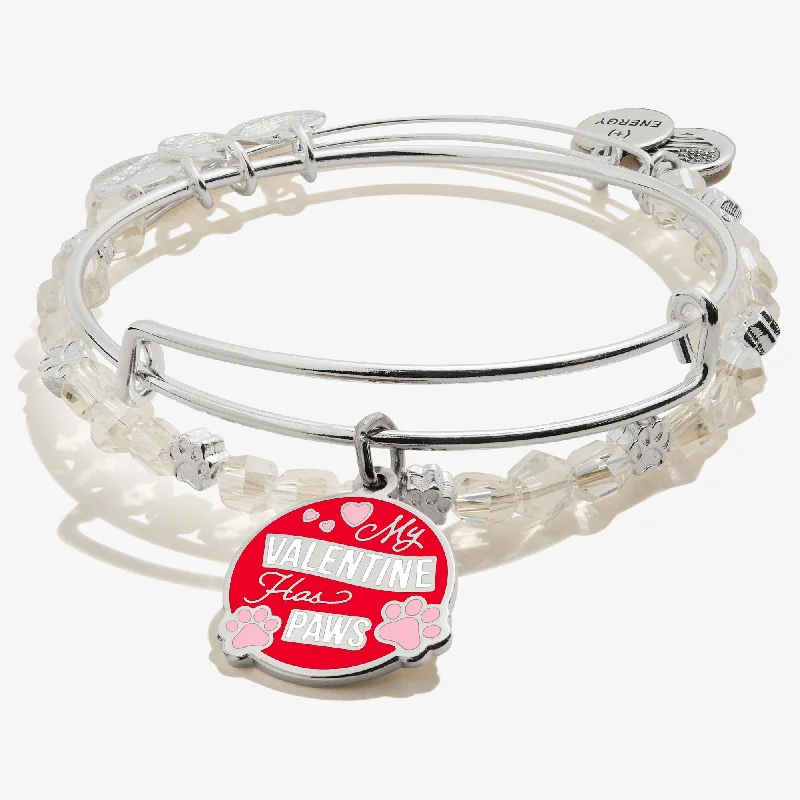 'My Valentine Has Paws' Charm Bangle Bracelet, Set of 2