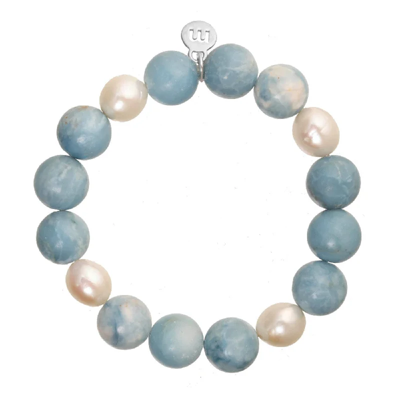 classic gemstone stud earrings Pale Blue Larimar Bead and Baroque Pearl Bracelet
