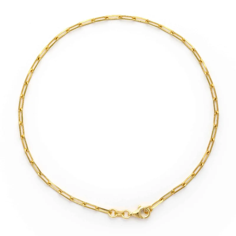 modern geometric silver ring Paperclip Ankle Bracelet, 10 Inches, Gold Plated