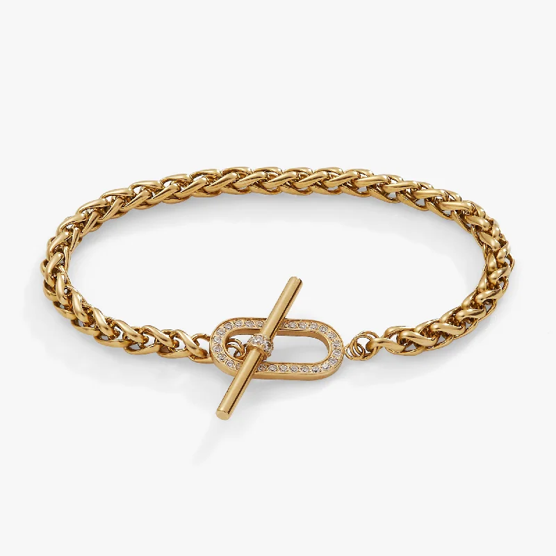 gold heart-shaped pendant necklace Pavé Toggle Chain Bracelet